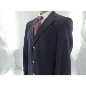 T.Harris Men's single breast 100%wool Suit jacket Blazer Golden buttons Navy 42L